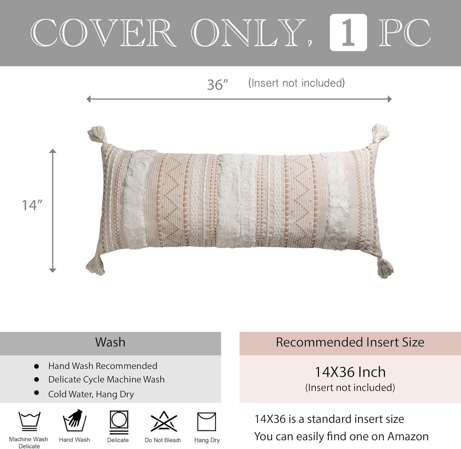 816T0MwQskL._AC_SL1500_ Textured Boho Lumbar Pillow Cover with Tassels (14×36) - Image 3