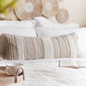 Textured Boho Lumbar Pillow Cover with Tassels (14×36)