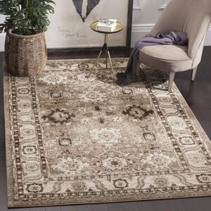 antiqued oriental area rug with neutral distressed tones in cozy living room