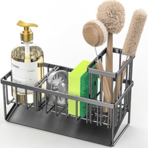 Bamboo countertop kitchen organizer styled with mugs and utensils
