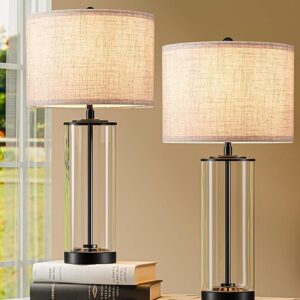 cylinder shaped bedside table lamp neutral bedroom