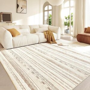 earthy neutral area rug styled in cozy minimalist living room