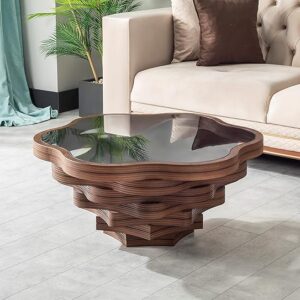 Neutral minimalist accent table next to sofa in cozy living room