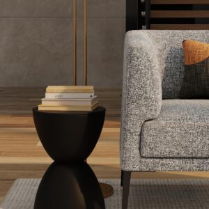 Neutral floating wall shelves styled with plants and decor