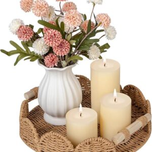 neutral scalloped decorative tray styled with candles and decor