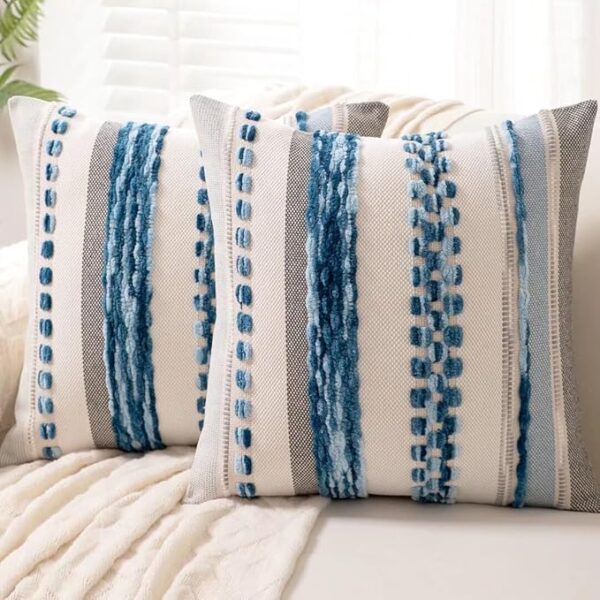 Textured Chenille Decorative Throw Pillow for Bedroom and Living Room Decor Textured chenille decorative throw pillow in neutral tones styled on a bed, perfect for bedroom decor, throw pillows, and accent pillow styling