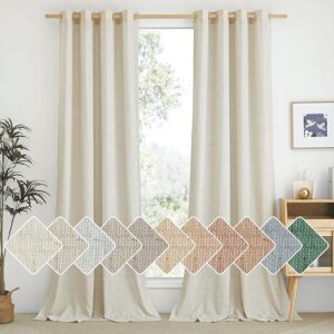 Beige textured boho curtains styled in a cozy neutral living room