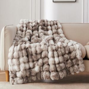 Soft plush neutral throw blanket draped on cozy sofa