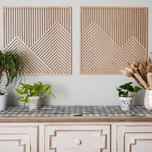 rustic wood mountain wall art set natural neutral decor